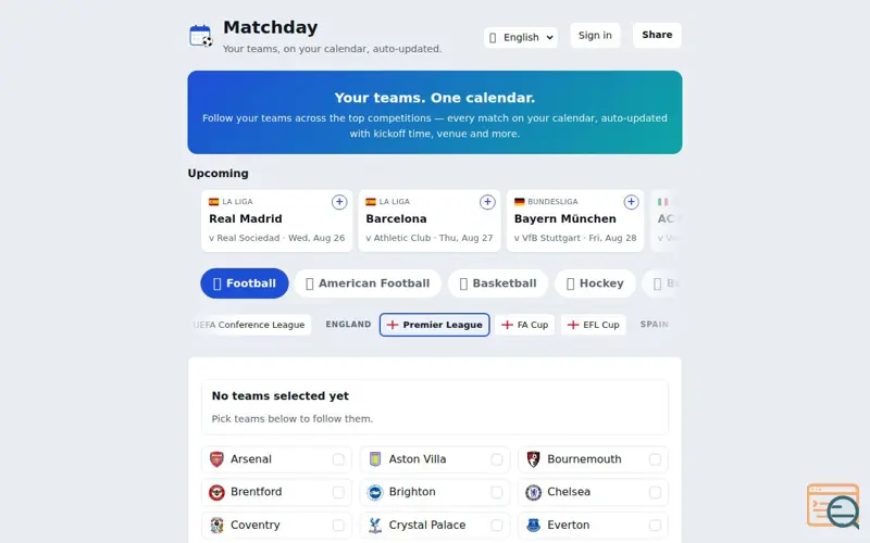 Screenshot of Matchday
