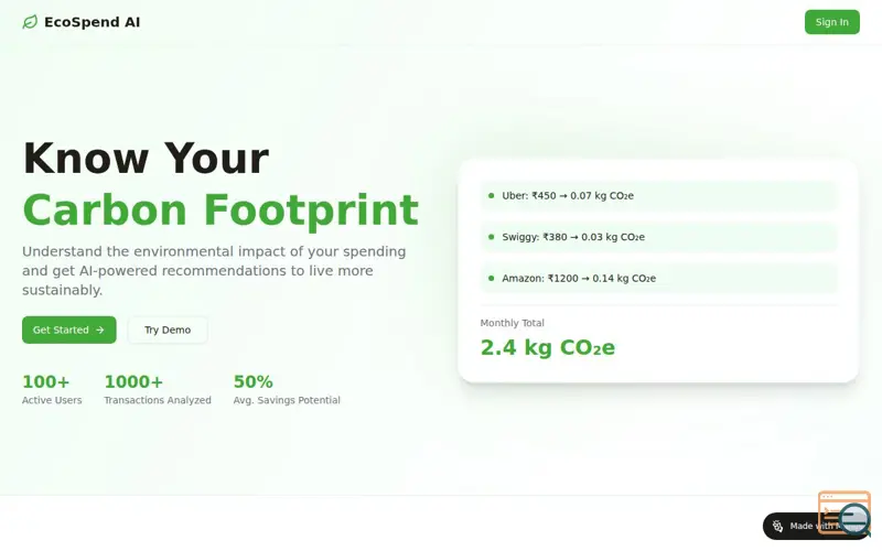 Screenshot of EcoSpend AI
