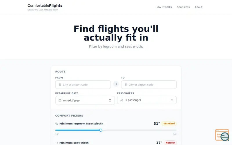 Screenshot of ComfortableFlights