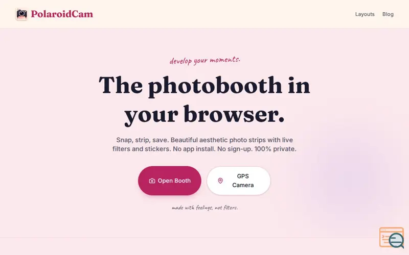 Screenshot of PolaroidCam, a launch using Lorem Picsum