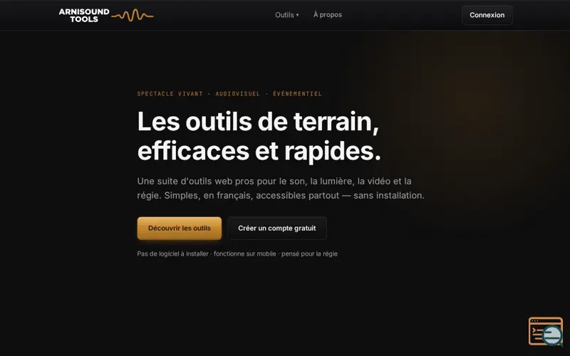 Screenshot of Arnisound Tools — Les outils du terrain