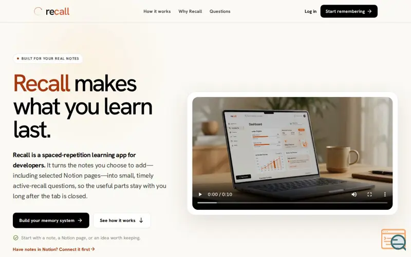 Screenshot of Recall — Remember what you learn