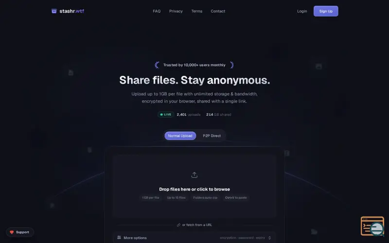 Screenshot of Stashr, a launch using JSZip