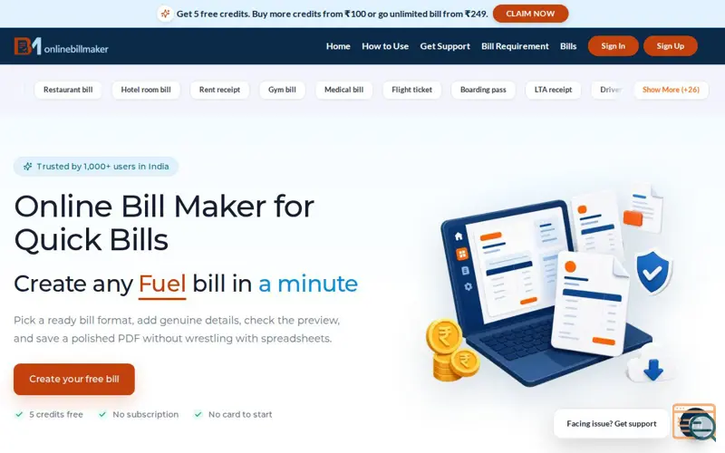Screenshot of OnlineBillMaker
