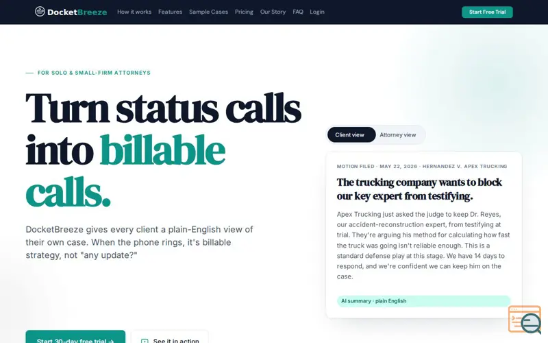 Screenshot of DocketBreeze