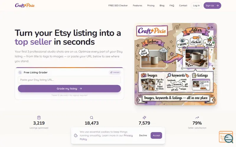 Screenshot of CraftPixie Seller Toolkit
