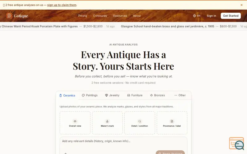 Screenshot of Gotique AI for Antiques