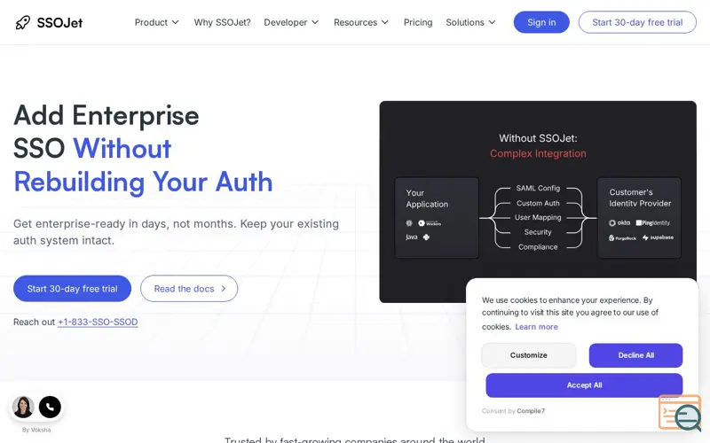 Screenshot of SSOJet, a launch using Freshchat