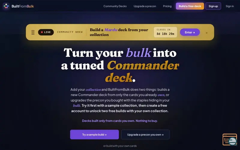Screenshot of BuiltFromBulk, a launch using Google Fonts