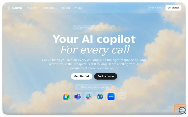 Screenshot of Convo, a launch using AI Tool Center