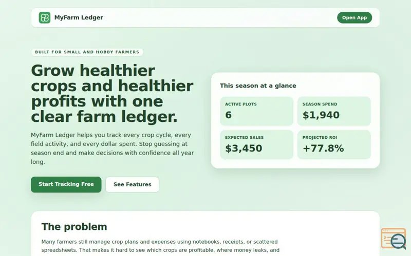 Screenshot of MyFarm Ledger