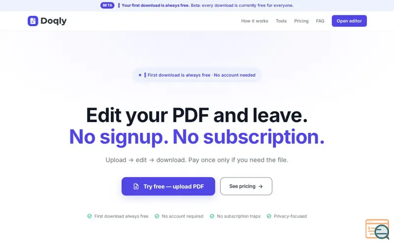 Screenshot of Doqly, a launch using Stirling PDF