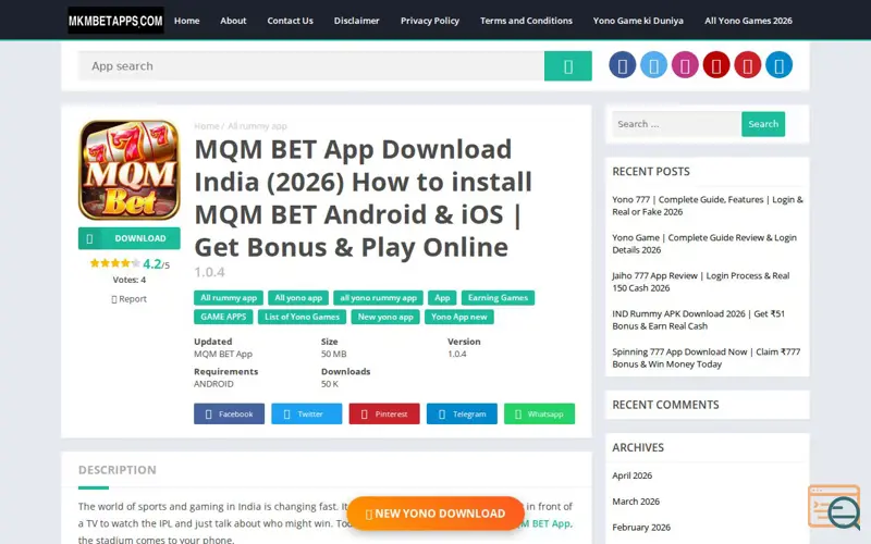 Screenshot of MQM BET App