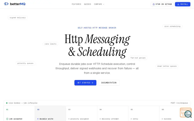 Screenshot of betterMQ — Http Messaging & Scheduling