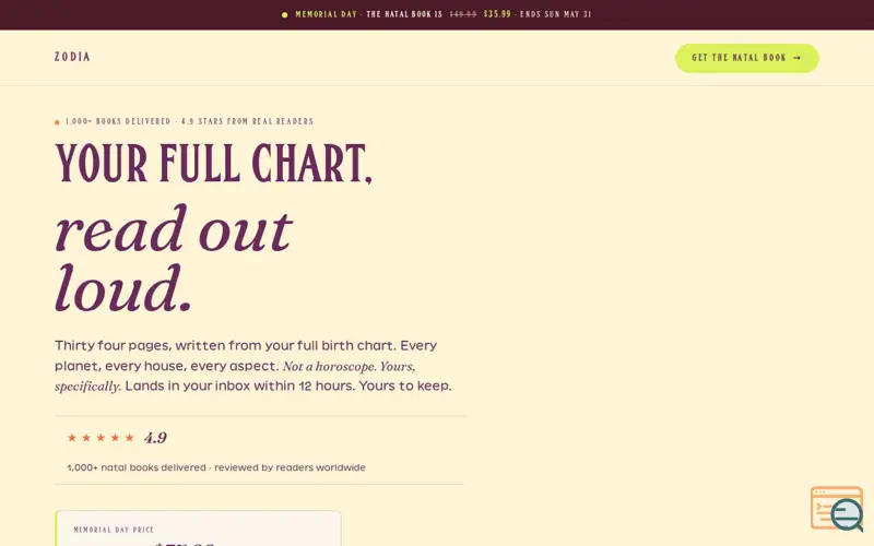 Screenshot of ZODIA Natal Book