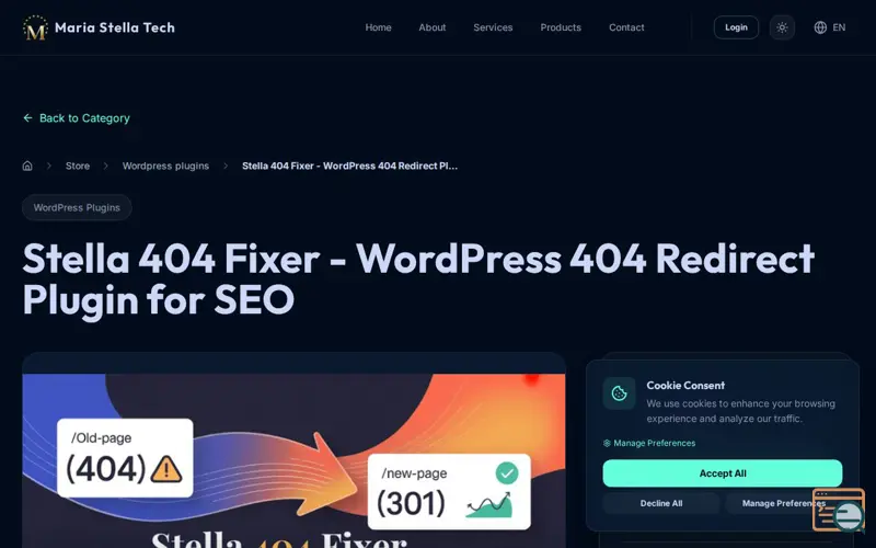 Screenshot of Stella 404 Fixer -WP 404 Redirect Plugin