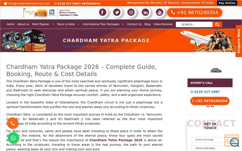 Screenshot of Indian Temple Tour, a launch using WooCommerce