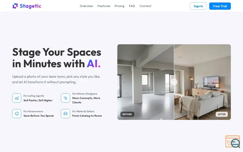 Screenshot of Stage Your Spaces with AI - Stagetic