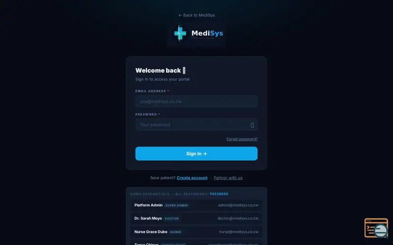 Screenshot of MediSys