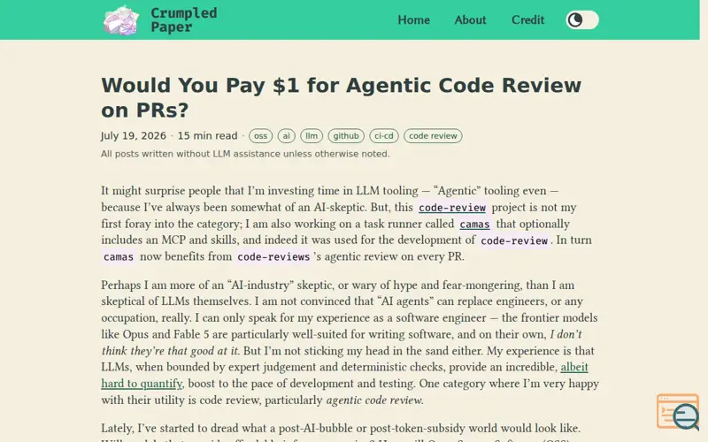 Screenshot of Crumpledpaper, a launch using Webmention.io