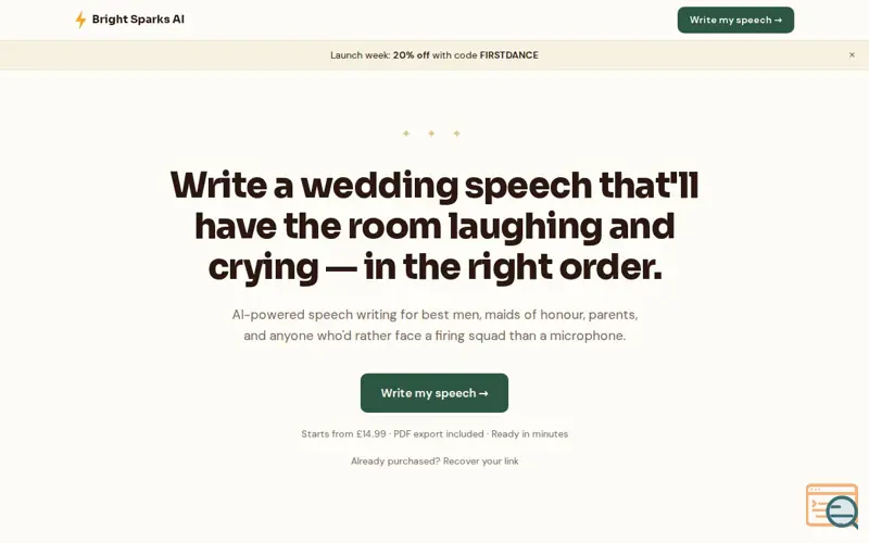 Screenshot of AI Wedding Speech Writer