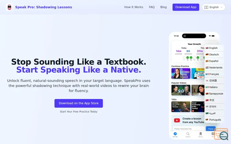 Screenshot of Speak Pro: Shadowing Lessons 