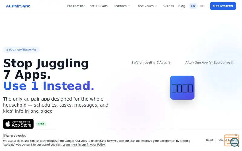 Screenshot of AuPairSync, a launch using Strato Email