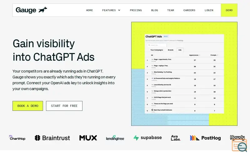 Screenshot of ChatGPT Ads by Gauge, a launch using Dark Visitors