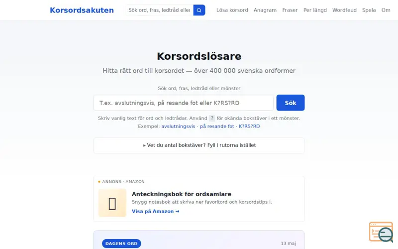 Screenshot of Korsordsakuten