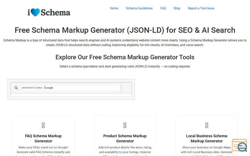 Screenshot of iLoveSchema, a launch using Google Custom Search