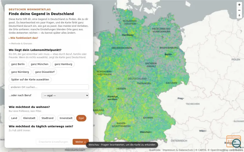 Screenshot of Wohnortatlas