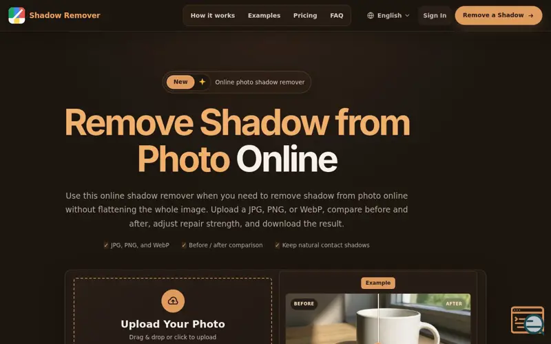 Screenshot of Remove Shadow from Photo Online | Shadow Remover