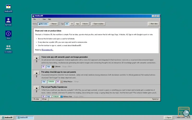 Screenshot of IdeaBoard95