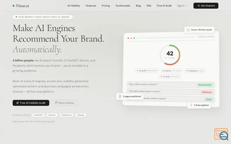Screenshot of Ninar AI — AI Visibility Intelligence 