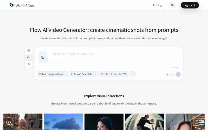 Screenshot of Flow AI Video, a launch using AI Agents Directory