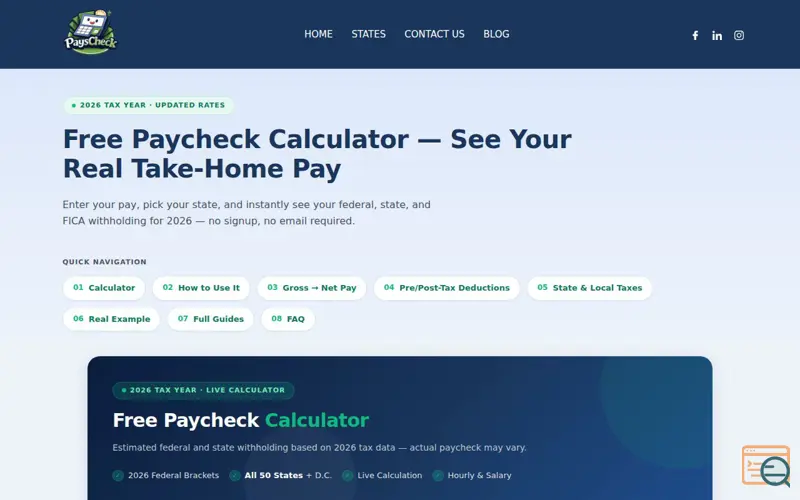 Screenshot of Free Paycheck Calculator 2026
