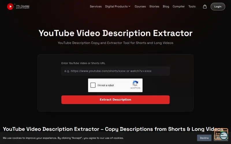Screenshot of YouTube Description Extractor PRO