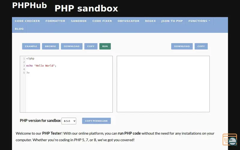 Screenshot of PHPHub's PHP sandbox