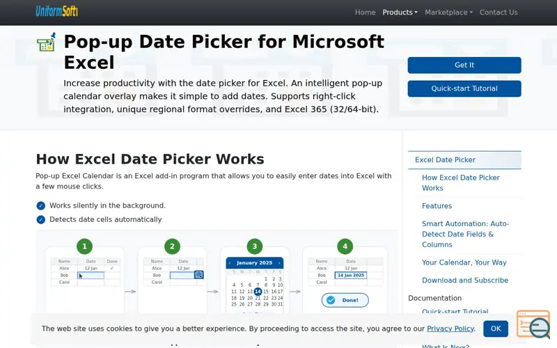 Screenshot of Date Picker for Excel
