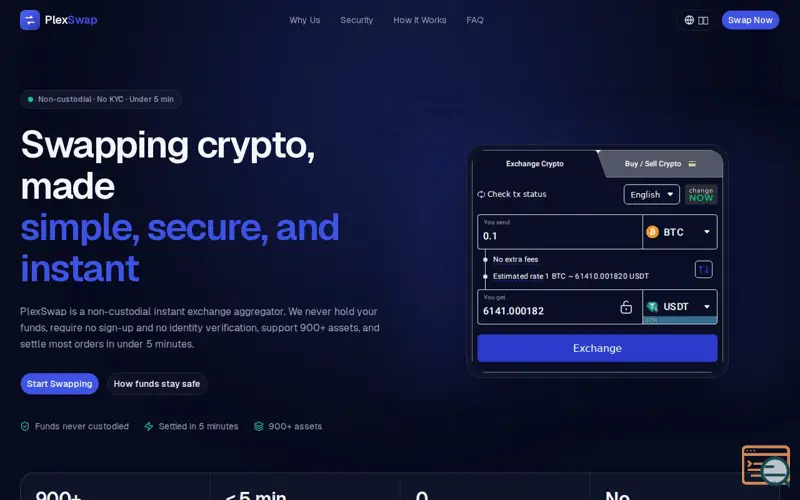 Screenshot of PlexSwap — 极速、安全、无需注册的数字货币兑换