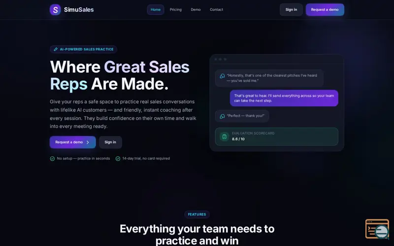Screenshot of SimuSales AI