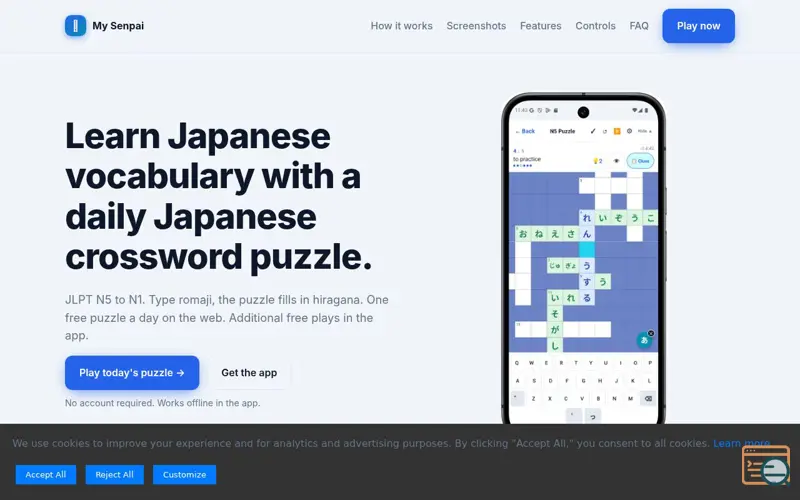 Screenshot of My Senpai Japanese Crosswords