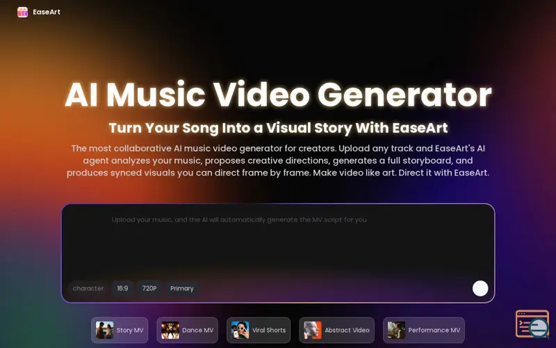 Screenshot of EaseArt:  AI-powered MV generator agent.