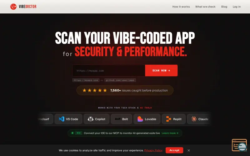 Screenshot of VibeDoctor, a launch using Bolt