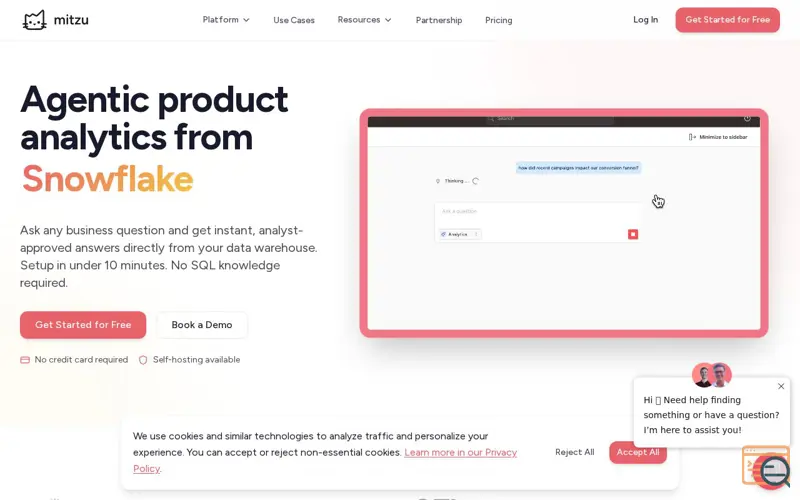 Screenshot of Mitzu, a launch using Counter.dev