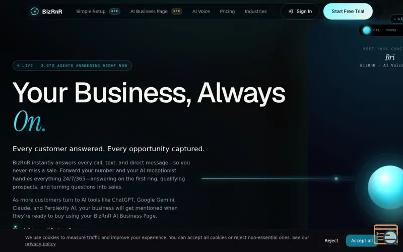 Screenshot of BizRnR, a launch using Twilio