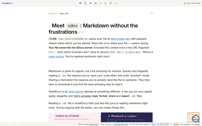 Screenshot of SmallDocs