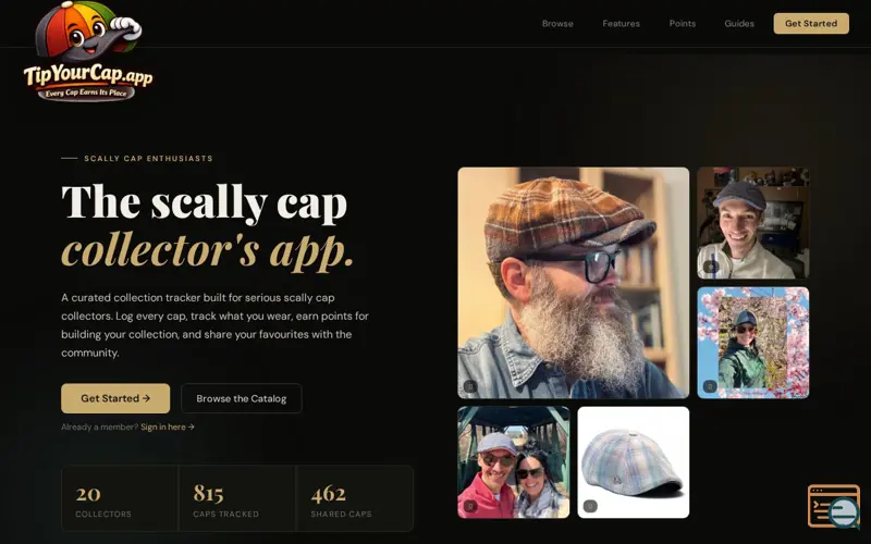 Screenshot of Scally Cap Collection Tracker & Wear app, a launch using Plesk