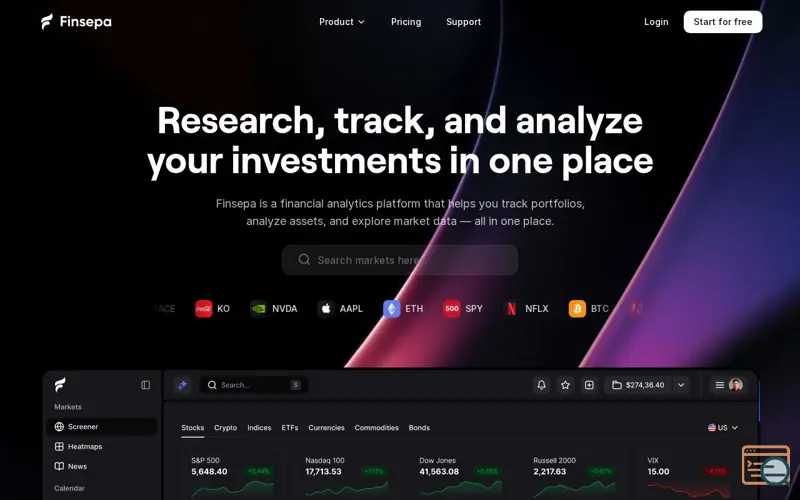 Screenshot of Finsepa, a launch using Framer