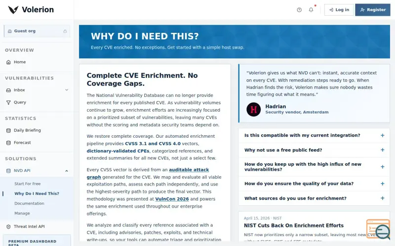 Screenshot of NVD API